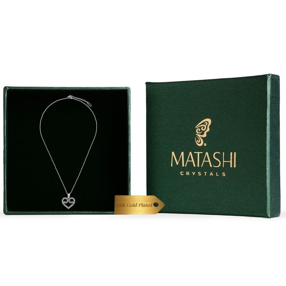 18K White Gold Plated Necklace With Heart And Crystal Design With A 16 Extendable Chain And High Quality Crystals By Matashi