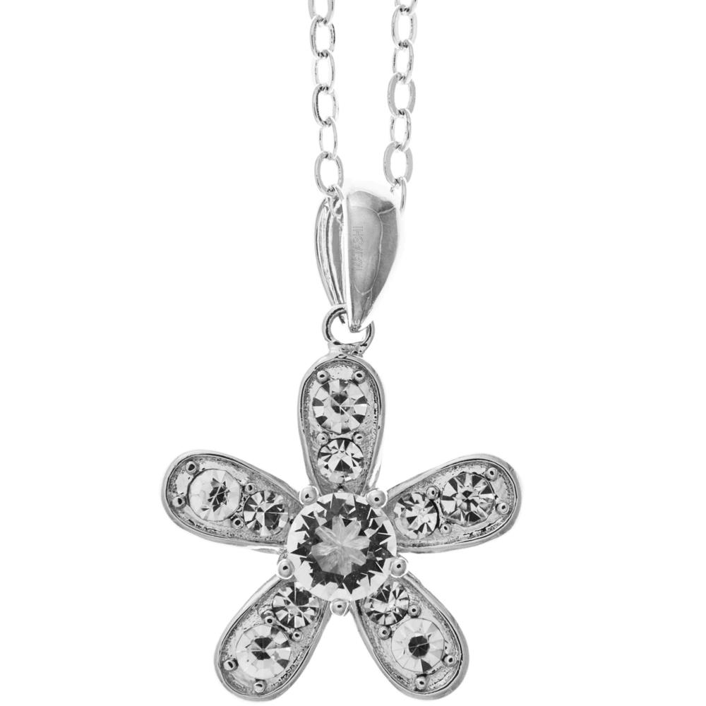 18K White Gold Plated Necklace With 'Delicate 5 Petalled Flower' Design With A 16 Extendable Chain And High Quality Crystals By Matashi
