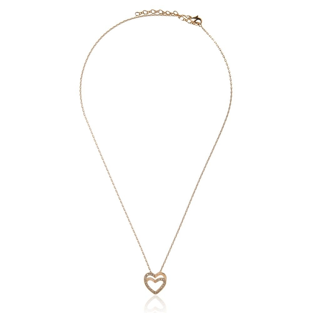 Rose Gold Plated Double Heart Pendant Necklace With Sparkling Clear Crystals By Matashi