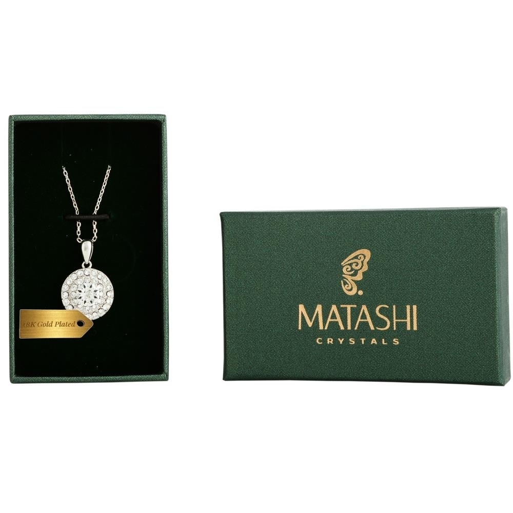 18K White Gold Plated Necklace With 'Three Concentric Circles' Design With A 16 Extendable Chain And High Quality Crystals By Matashi
