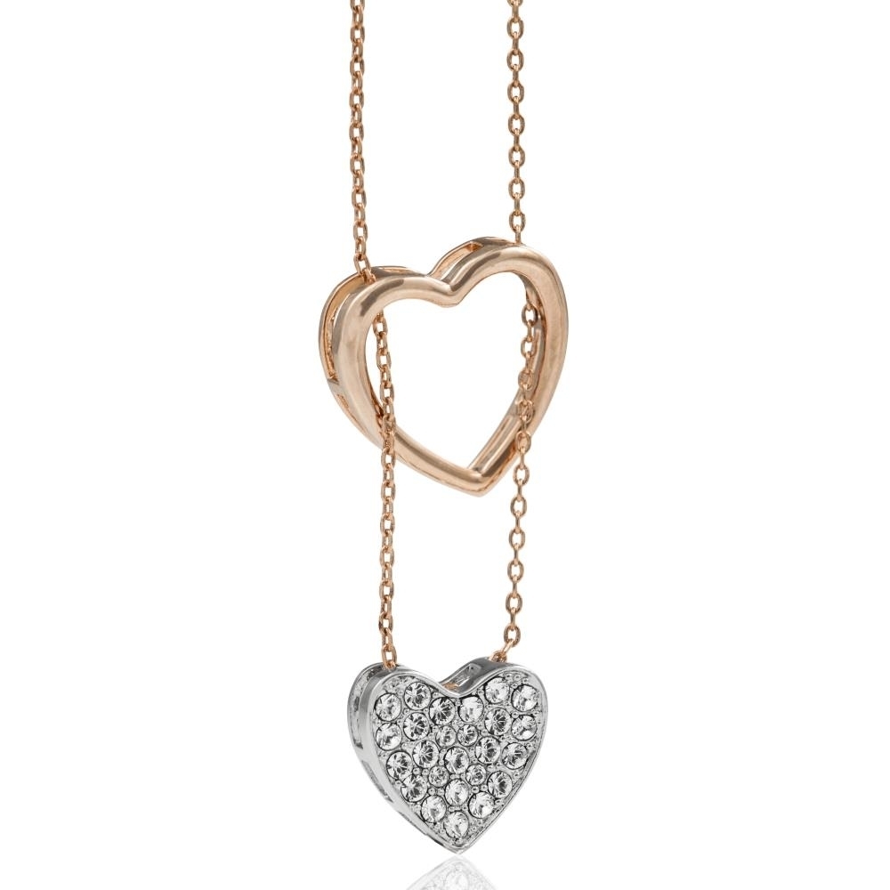 Rose & White Gold Plated Heart Pendant Necklace With Sparkling Clear Crystals By Matashi