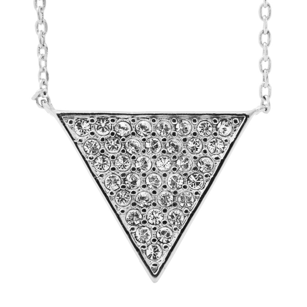 18K White Gold Plated Triangle Delta Pendant Necklace With Sparkling Clear Crystals By Matashi
