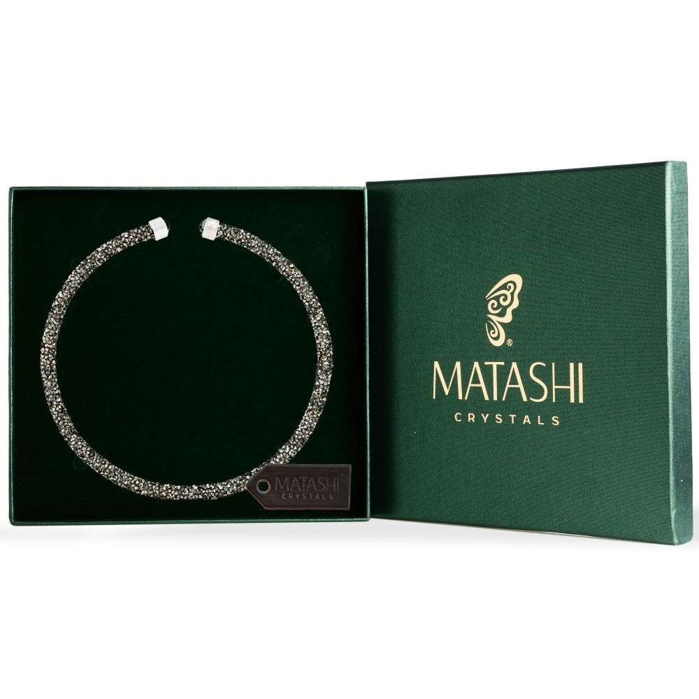 Charcoal Glittery Crystal Choker Necklace By Matashi