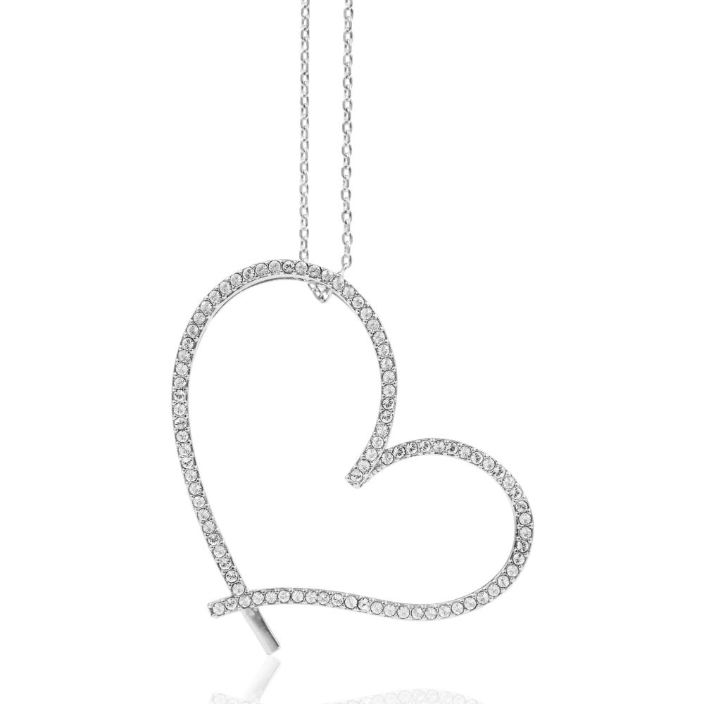 18K White Gold Plated Heart Shaped Pendant Necklace With Sparkling Clear Crystals By Matashi