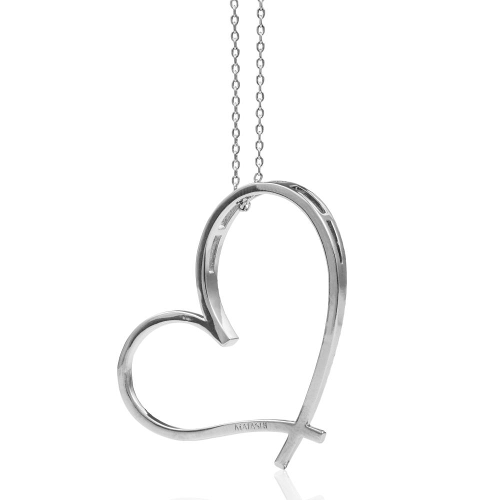 18K White Gold Plated Heart Shaped Pendant Necklace With Sparkling Clear Crystals By Matashi