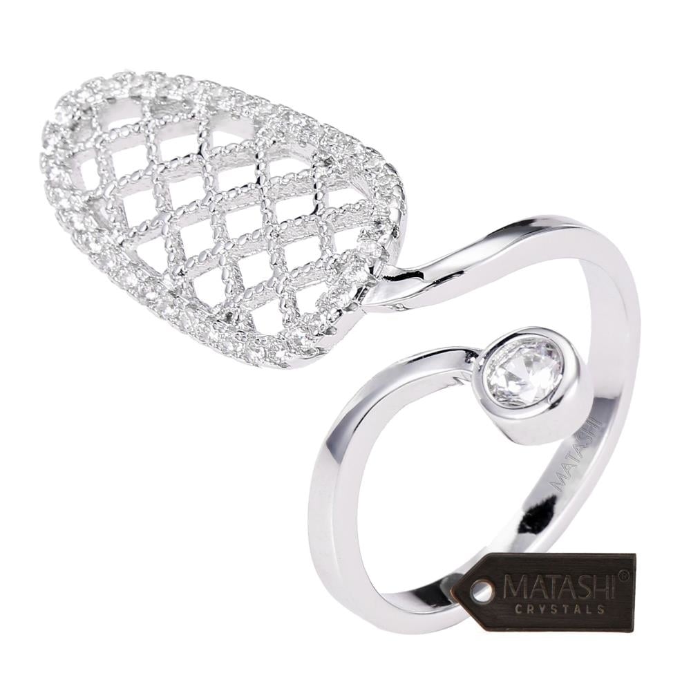 Rhodium Plated Almond Shape Wrap Ring By Matashi Size 7: Unique And Modern Rhodium Plated Accessory