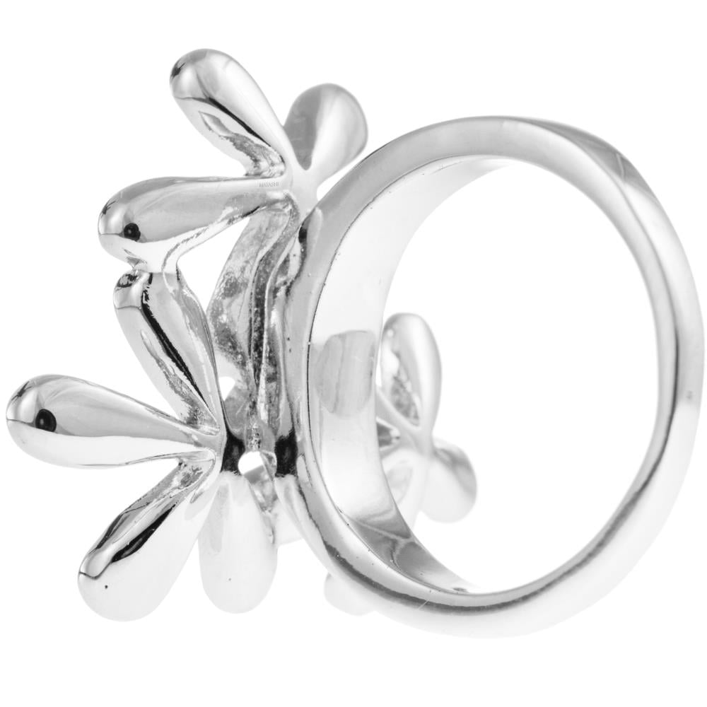 Rhodium Plated Ring With Flower Bouquet Design And High Quality Crystals By Matashi (Size #6)