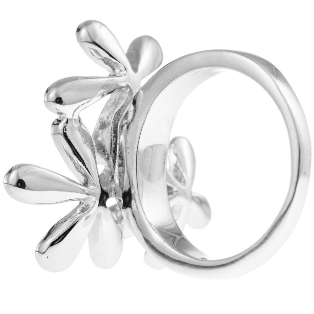 Rhodium Plated Ring With 3 Flower Bouquet Design And High Quality Crystals By Matashi (Size # 7)