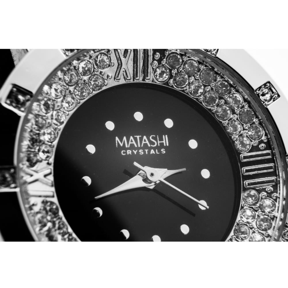 18K White Gold Plated Woman's Luxury Watch With Adjustable Link Band And Encrusted With 60 High Quality Crystals By Matashi