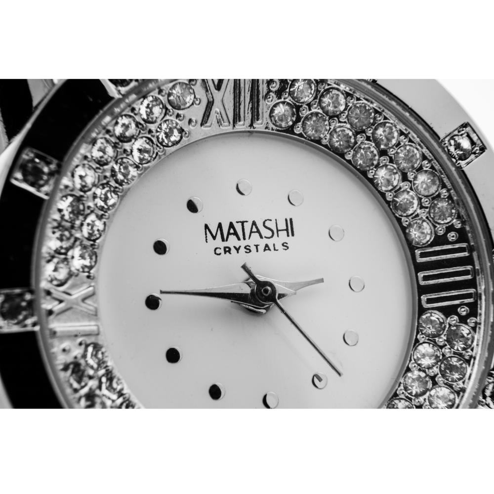 18K White Gold Plated Woman's Watch With Adjustable Band Links And Encrusted With 60 High Quality Crystals By Matashi