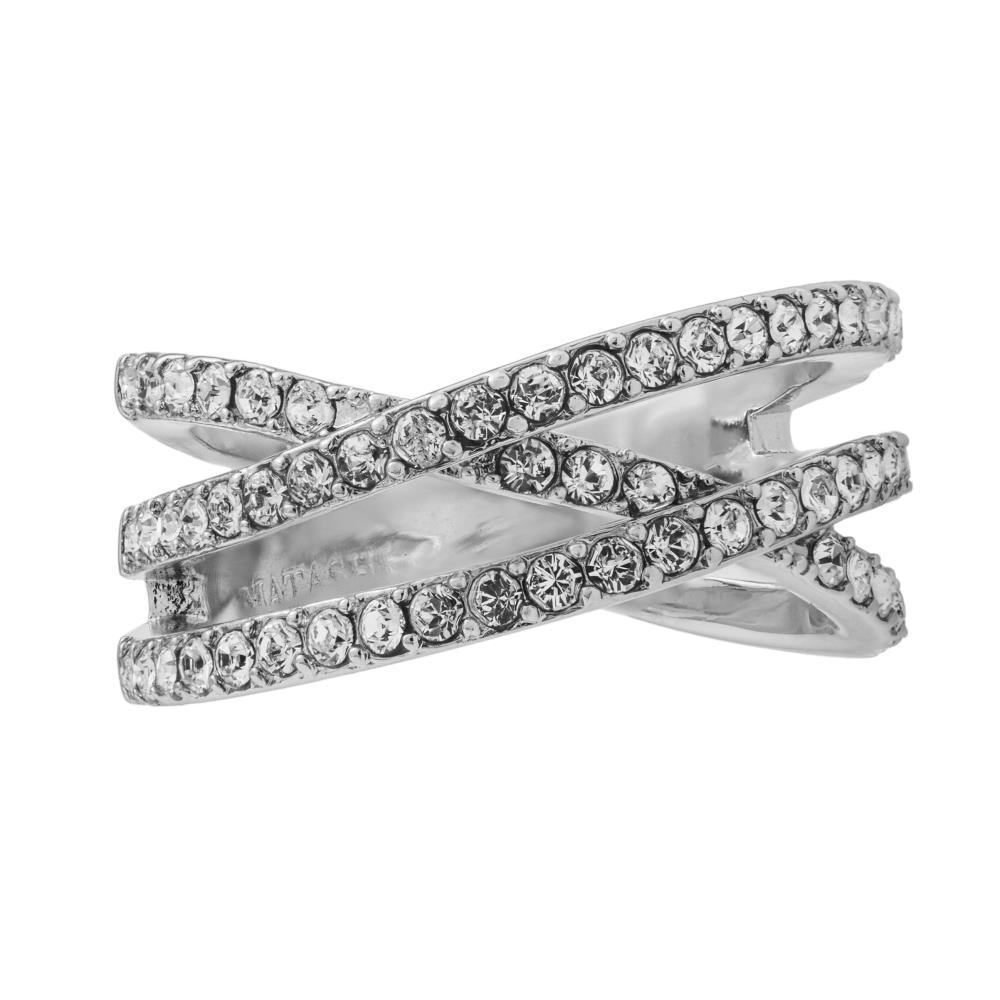 18k White Gold Plated Double Crossed Ring With Luxury Sparkling Crystals Pave Design By Matashi Size 5