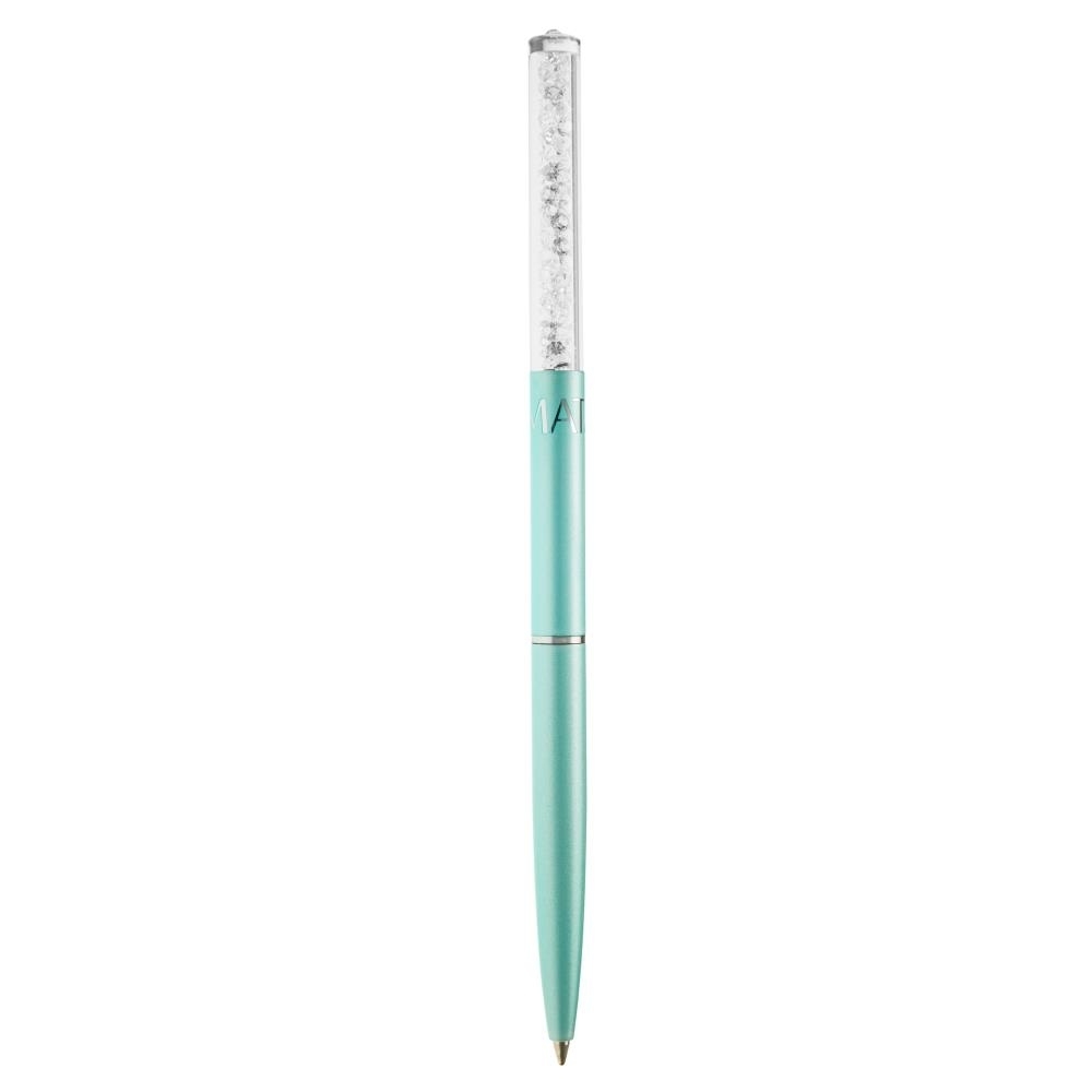 Blue Chrome Plated Stylish Ballpoint Pen With A Miniature Crystalline Top By Matashi