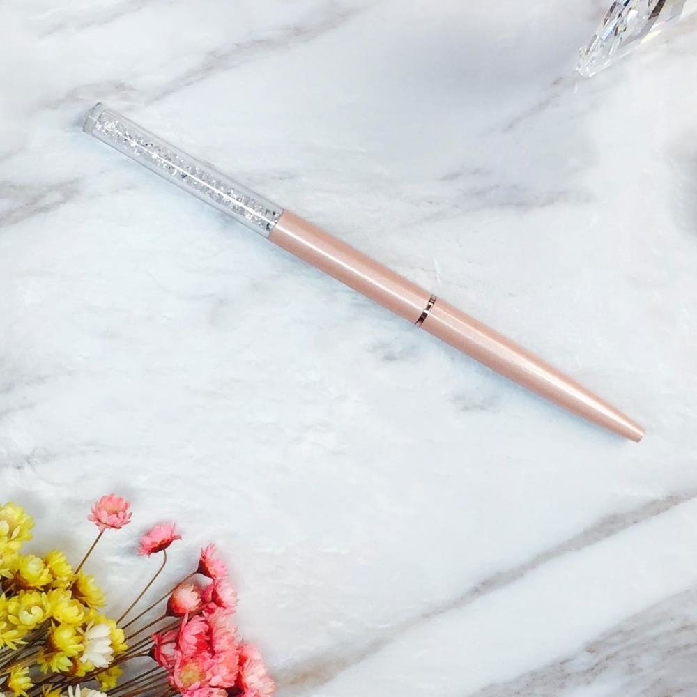 Pink Chrome Plated Stylish Ballpoint Pen With A Miniature Crystalline Top By Matashi