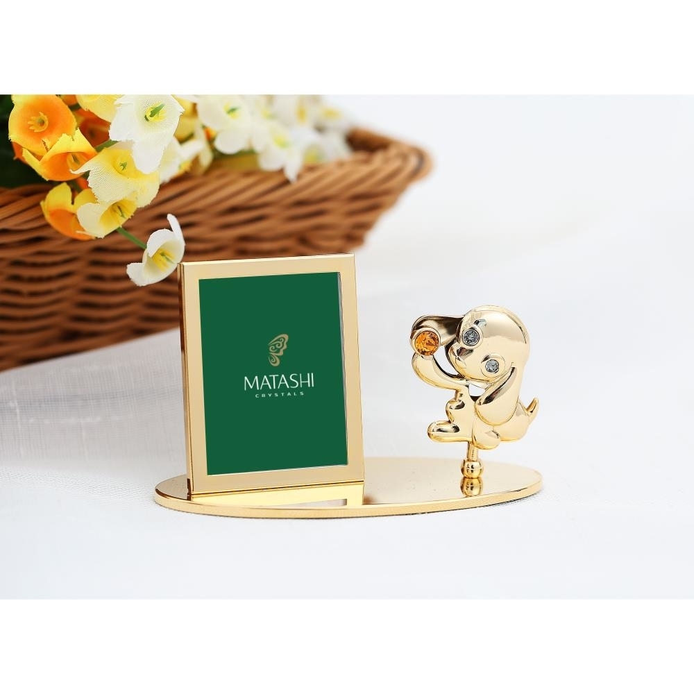 2018 Year Of The Dog 24k Gold Plated Puppy Picture Frame W/ Gold Crystal Home And Table Top Ornament