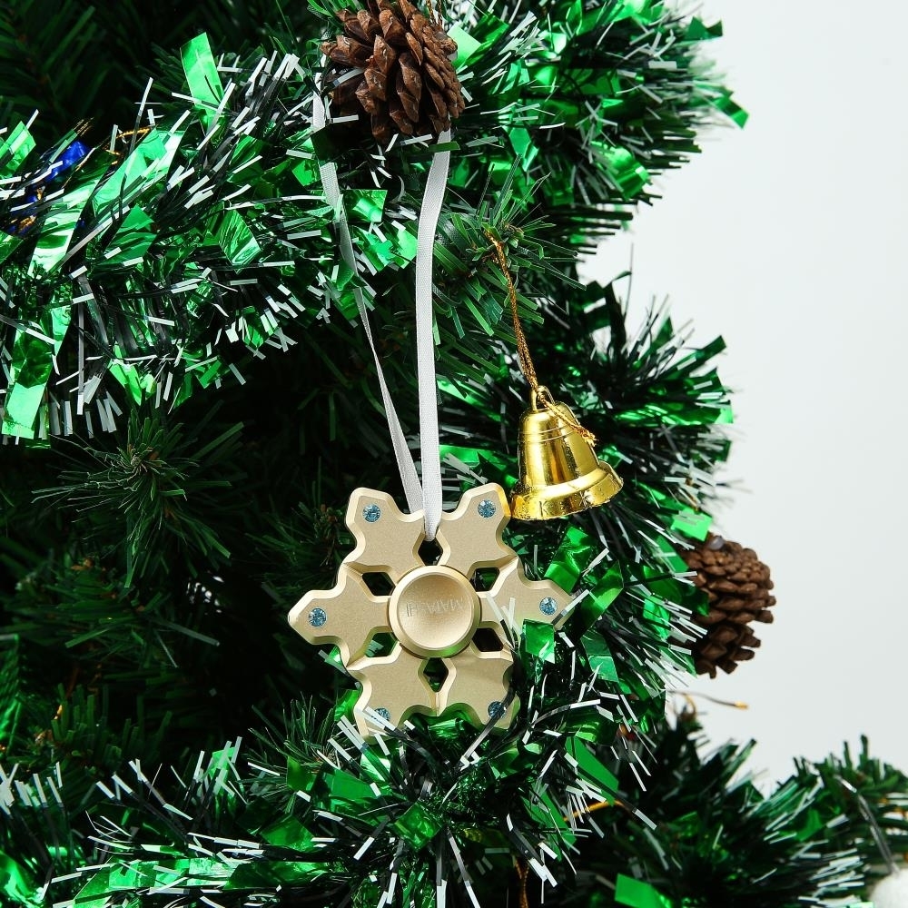24k Gold Plated Hanging Christmas Tree Snowflake Spinner Ornament W/ Matashi Crystals