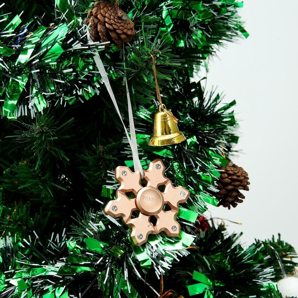Rose Gold Plated Hanging Christmas Tree Snowflake Spinner Ornament W/ Matashi Crystals