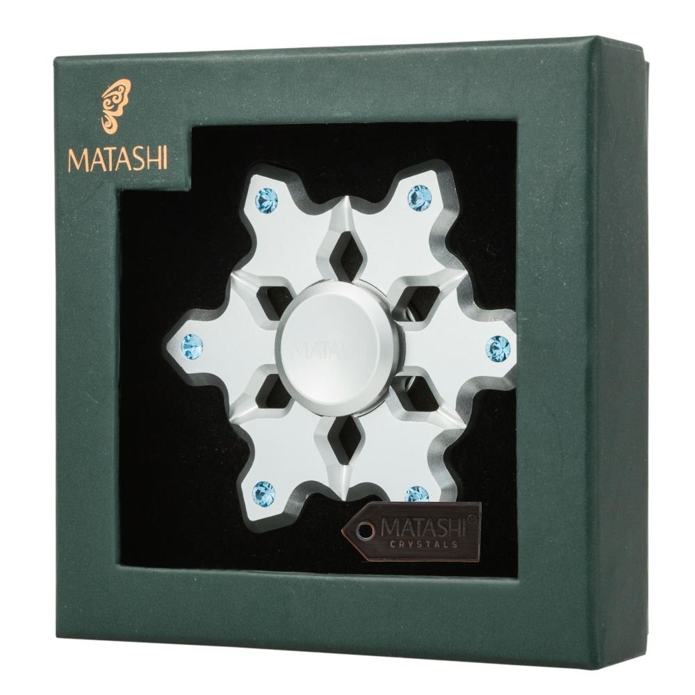 Chrome Plated Silver Hanging Christmas Tree Snowflake Spinner Ornament W/ Matashi Crystals