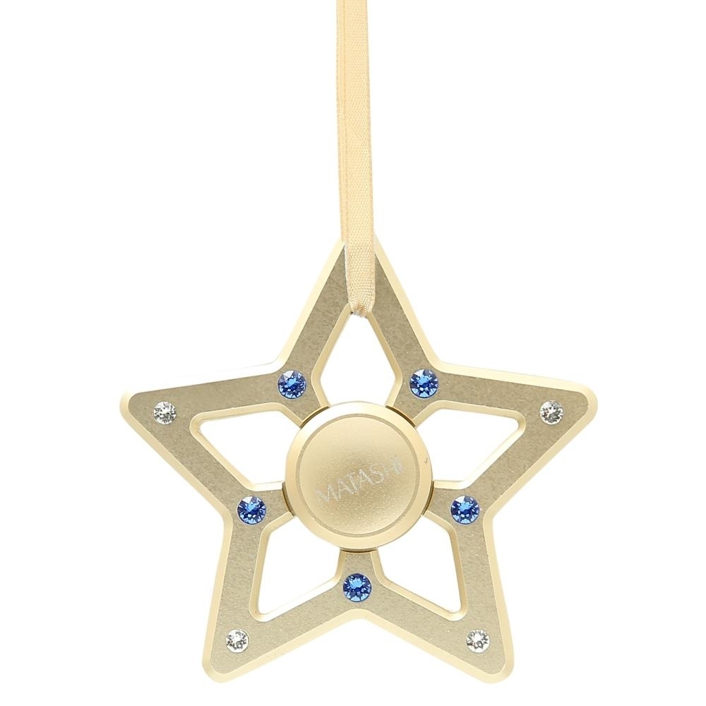24k Gold Plated Hanging Christmas Tree Star Spinner Ornament W/ Matashi Crystals