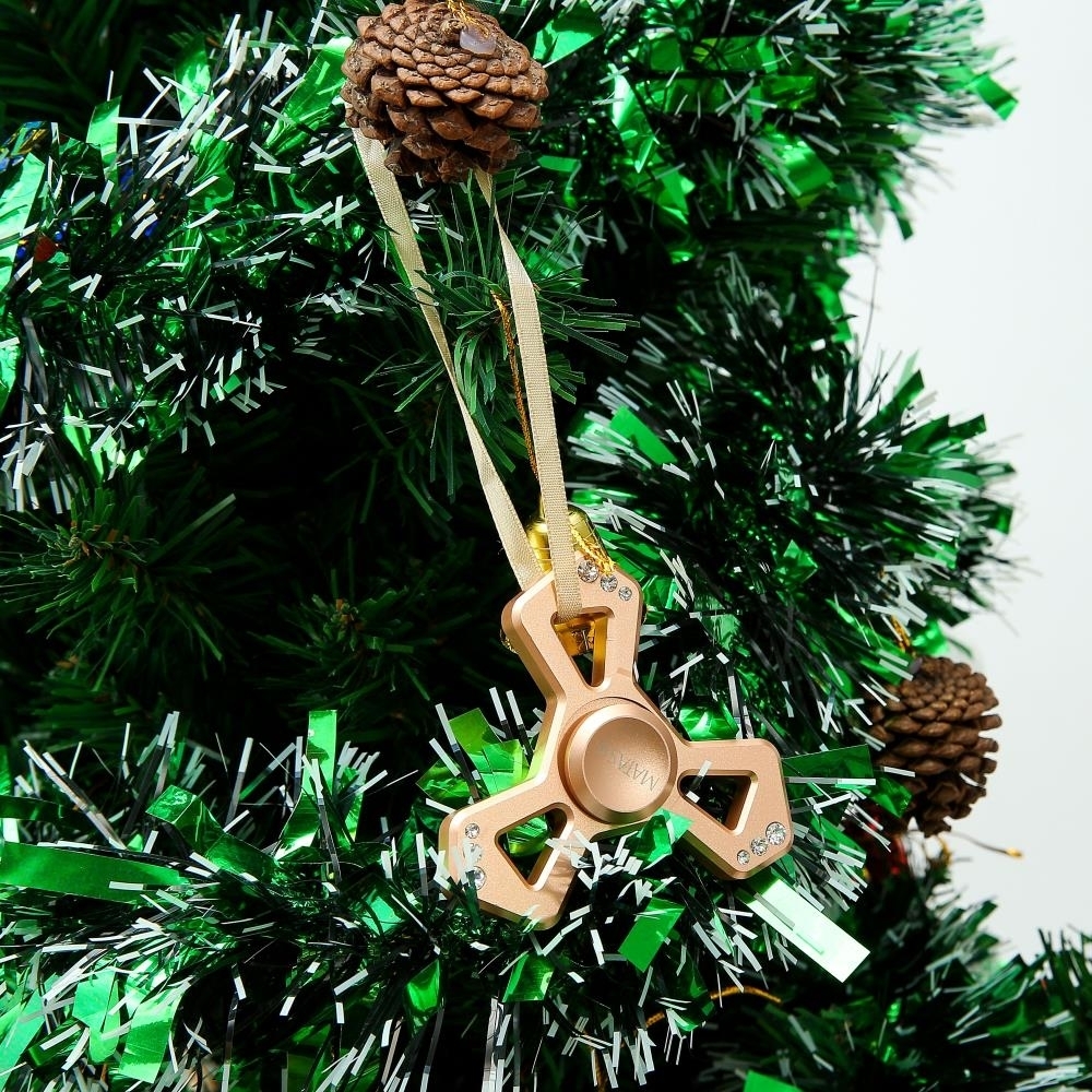 Rose Gold Plated Hanging Christmas Tree Triangle Spinner Ornament W/ Matashi Crystals