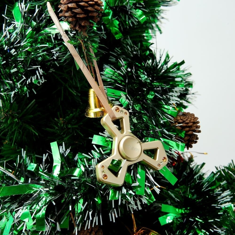 24k Gold Plated Hanging Christmas Tree Triangle Spinner Ornament W/ Matashi Crystals