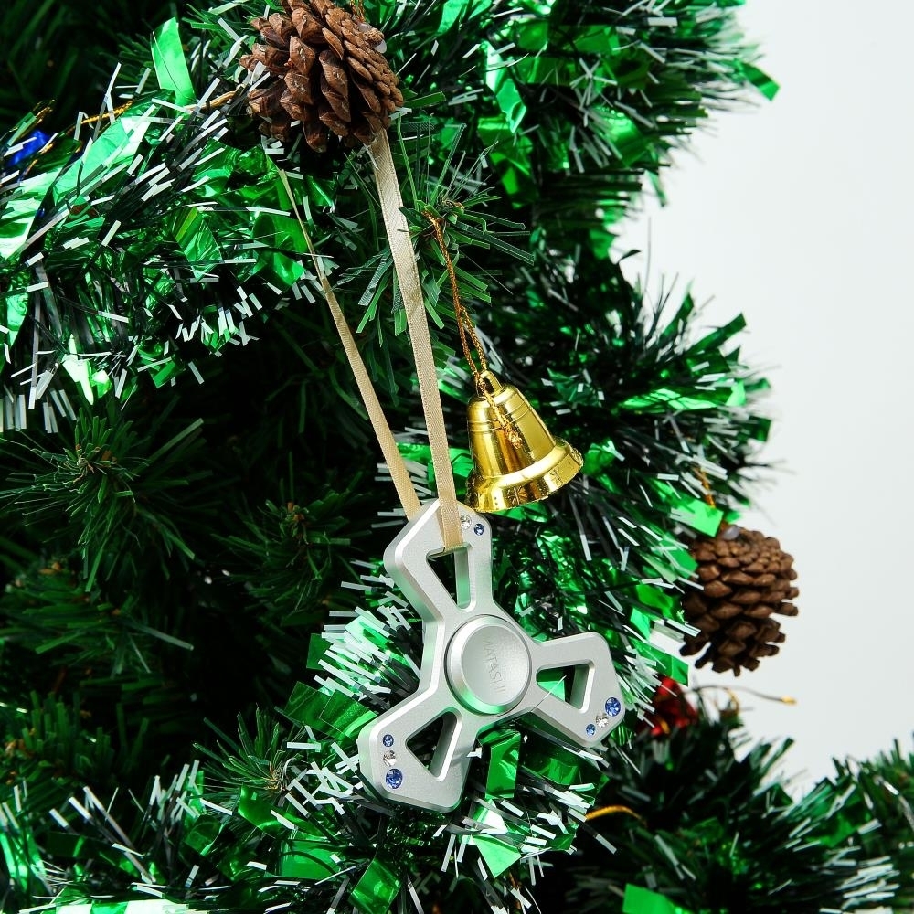 Chrome Plated Silver Hanging Christmas Tree Triangle Spinner Ornament W/ Matashi Crystals