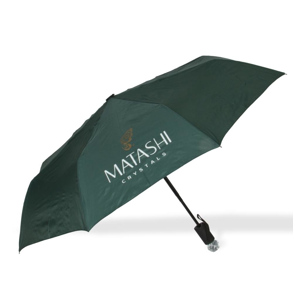 Sturdy And Ergonomic 3 Fold Travel Umbrella With Large Crystal Embedded Handle And Automatic Open And Close By Matashi