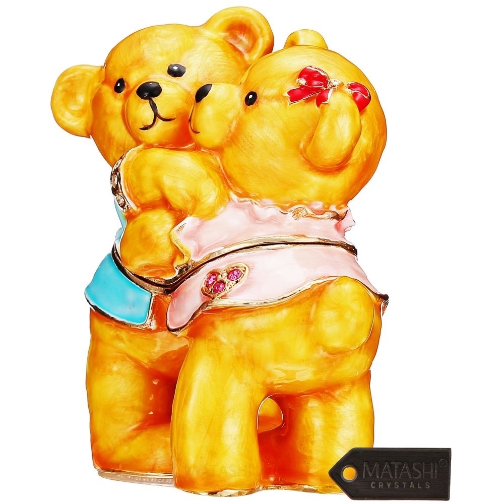Hand-Painted Best Friends Bears Trinket Box With Beautiful Crystals - Hand-Painted Friendship Decor And Jewelry Holder