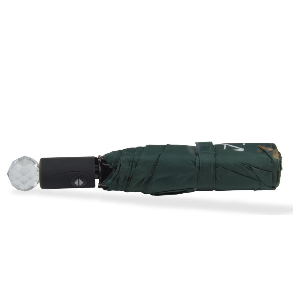 Sturdy And Ergonomic 3 Fold Travel Umbrella With Large Crystal Embedded Handle And Automatic Open And Close By Matashi