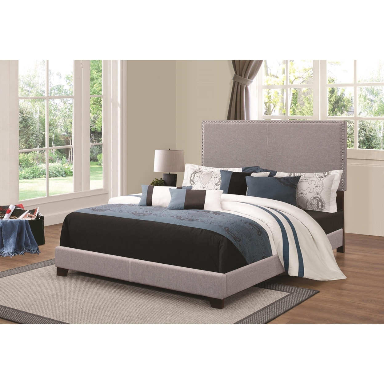 Grey Upholstered Full Bed- Saltoro Sherpi