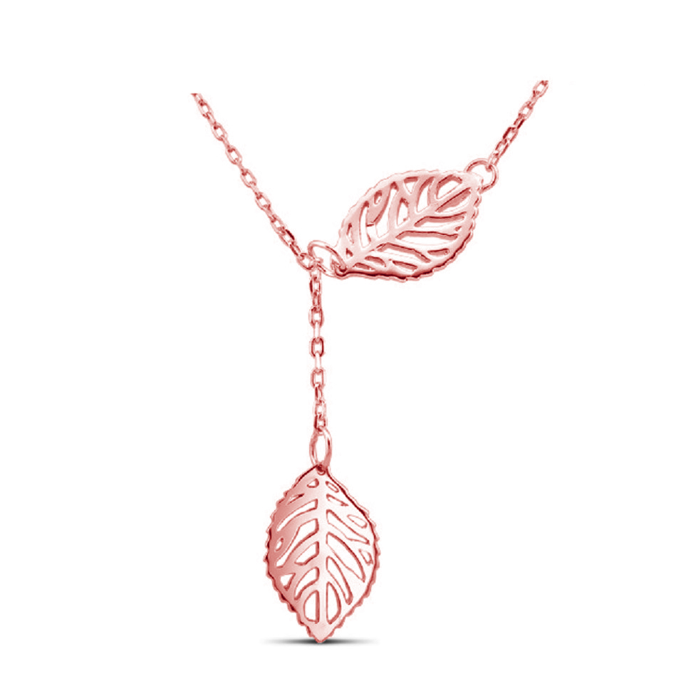 Rose Double Leaf Drop Necklace