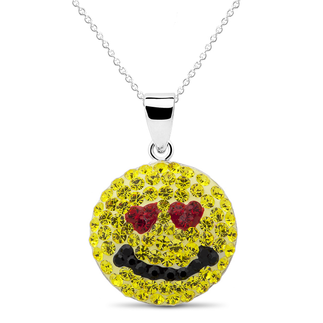 Crystal Round Heart Smiley Necklace