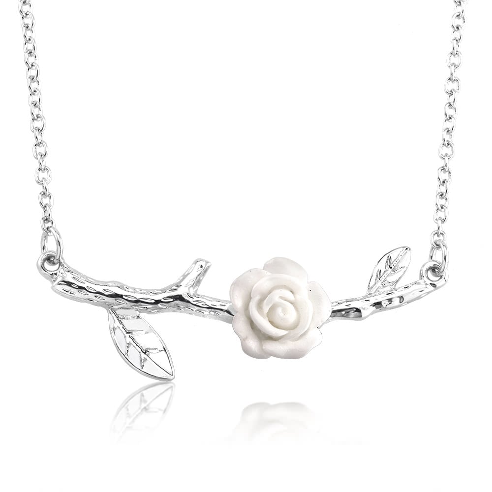 Enamel Rose Sideways Necklace