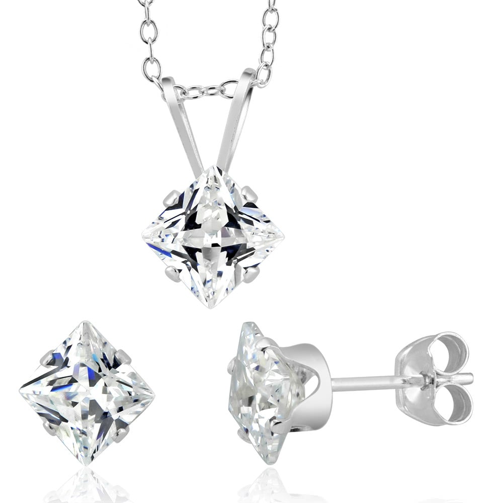 April Birthstone Square Earring And Necklace Set