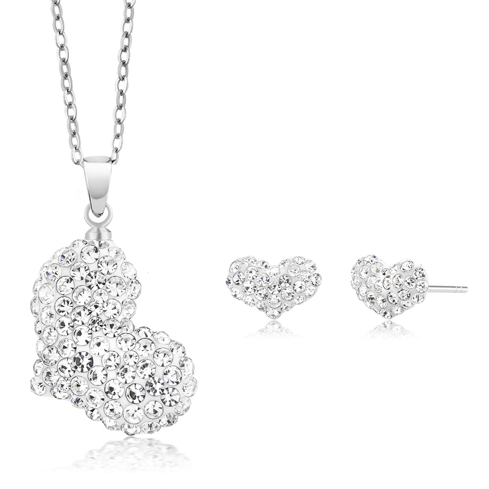 Heart Crystal Earring And Necklace Set