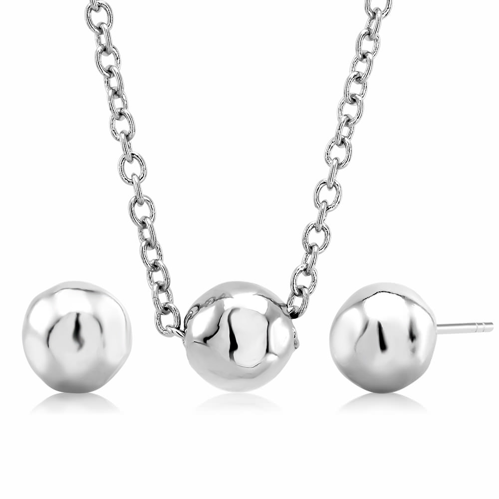 White Gold Plated Ball Earring And Necklace Set