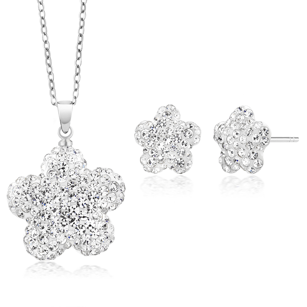 Flower Crystal Earrings And Necklace Set