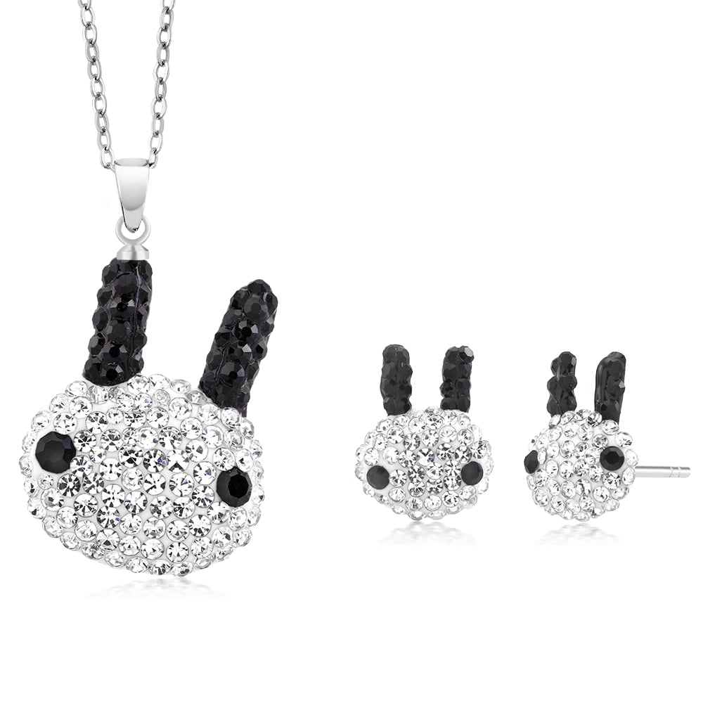 Panda Crystal Earring And Necklace Set
