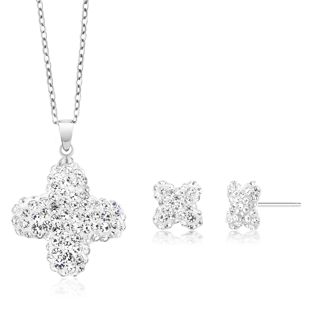 Clover Crystal Earring And Necklace Set