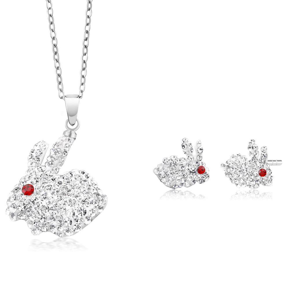 Rabbit Crystal Earring And Necklace Set