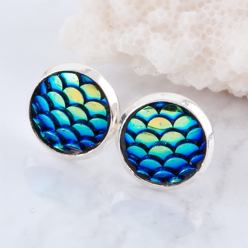 Blue Mermaid Texture Stud Earrings