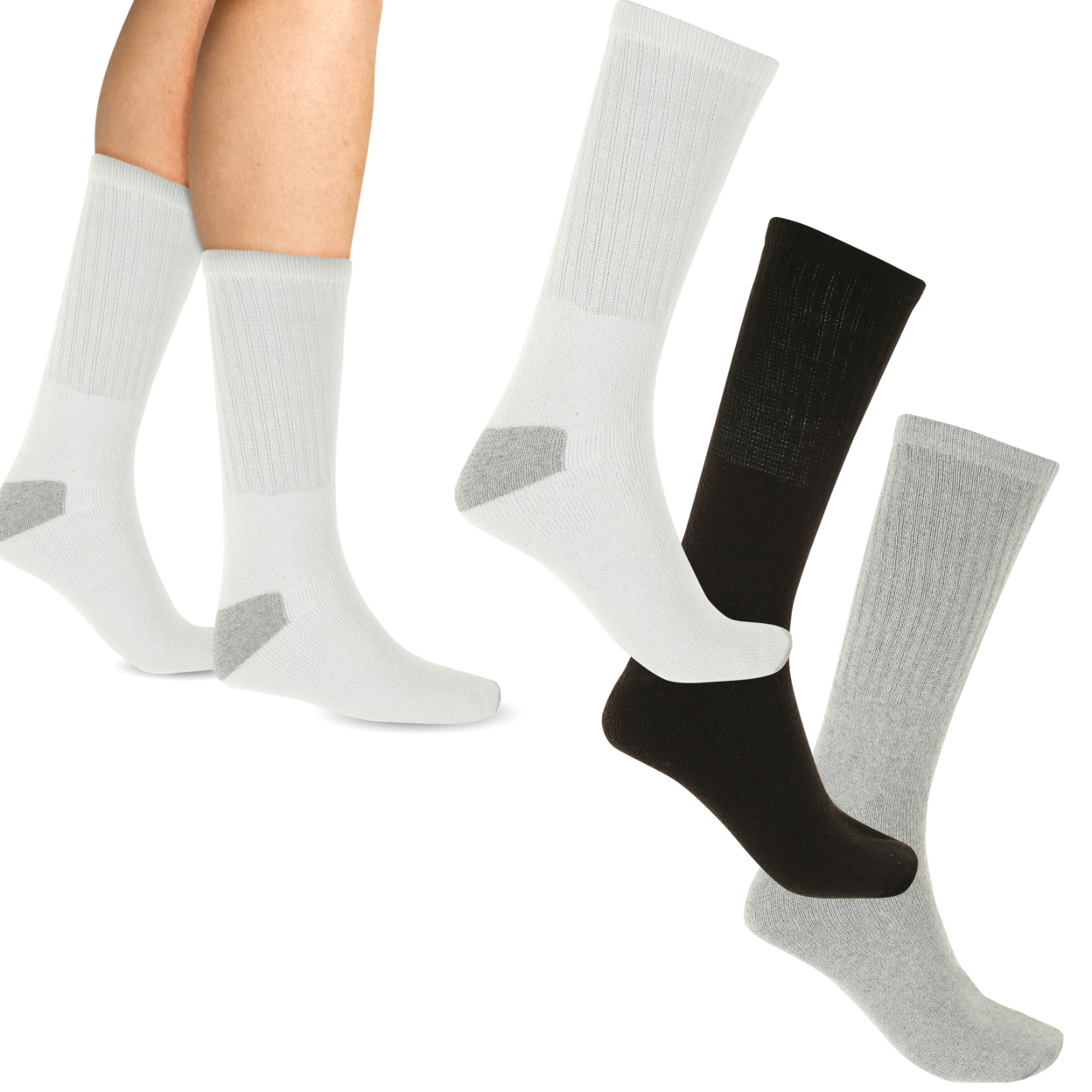 6-Pairs: Men's Athletic Crew Socks - White