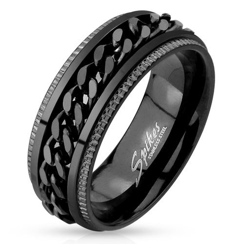 316L Stainless Steel Chain Black Ip Ring - 9