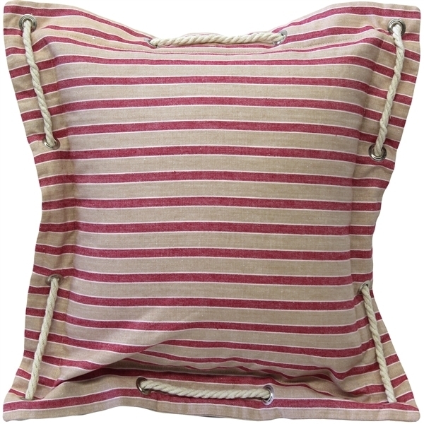 Pillow Decor - Nautical Stripes Pink Cotton Throw Pillow 16x16