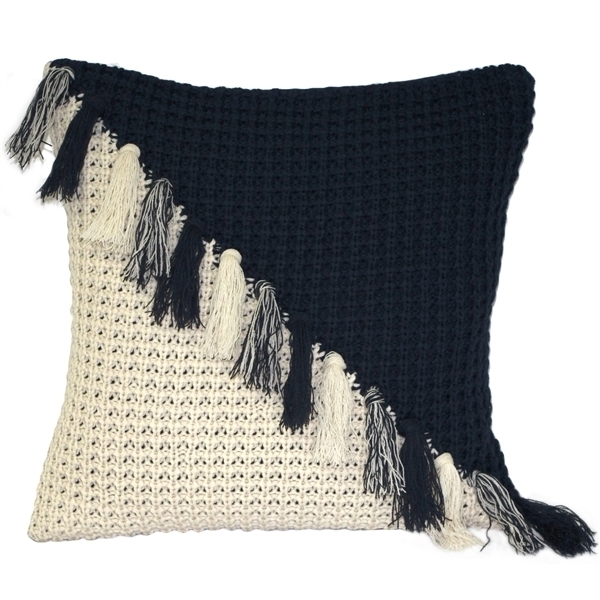 Pillow Decor - Hygge Coast Blue And Cream Knit Pillow