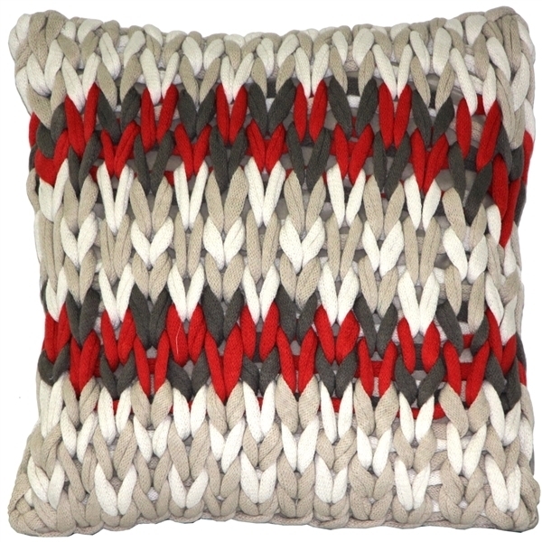 Pillow Decor - Hygge Nordic Red And Gray Chunky Knit Pillow