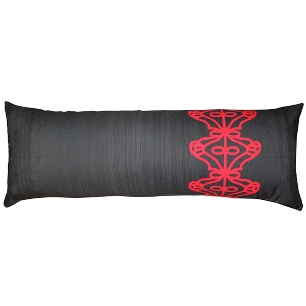 Pillow Decor - Charcoal Scroll Outdoor Throw Pillow 12x35