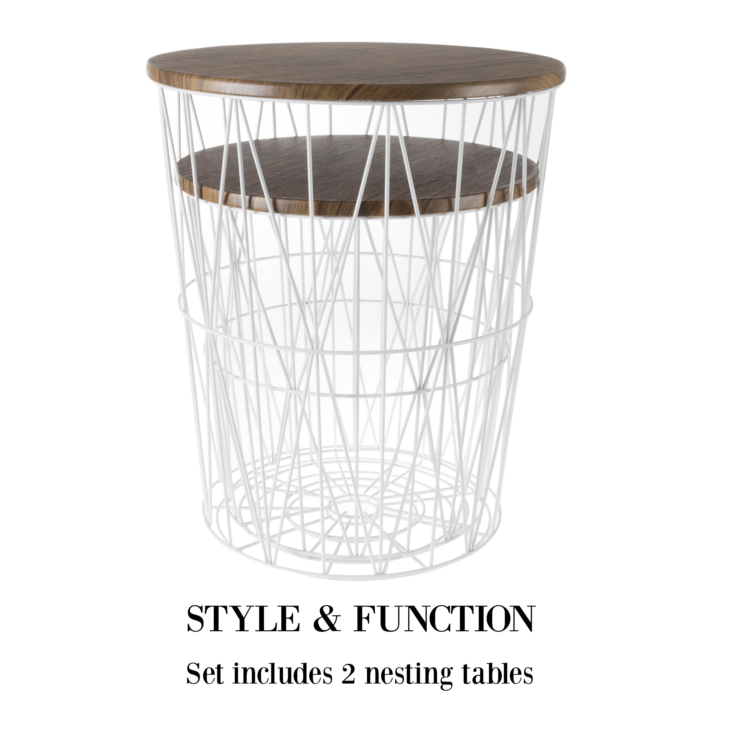 Nesting End Tables Metal Basket Wooden Top 20 And 15 In Multi-Use Furniture