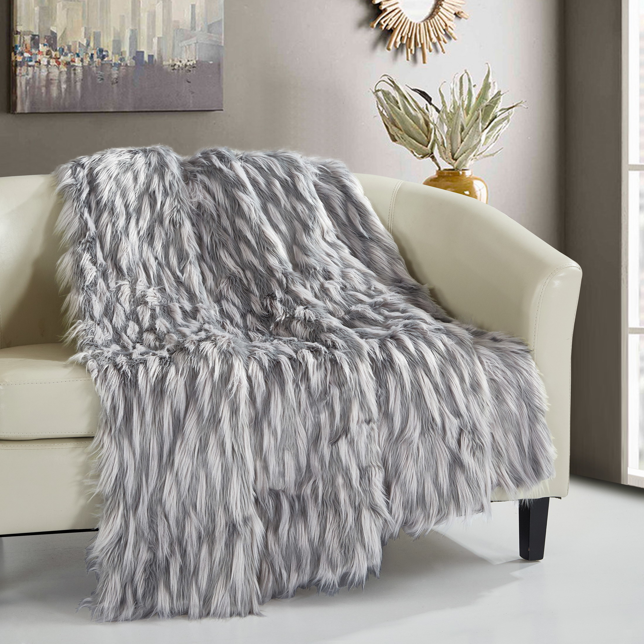 Levida Throw Blanket Super Soft Ultra Plush Micromink Backing Decorative Two-Tone Design - Beige