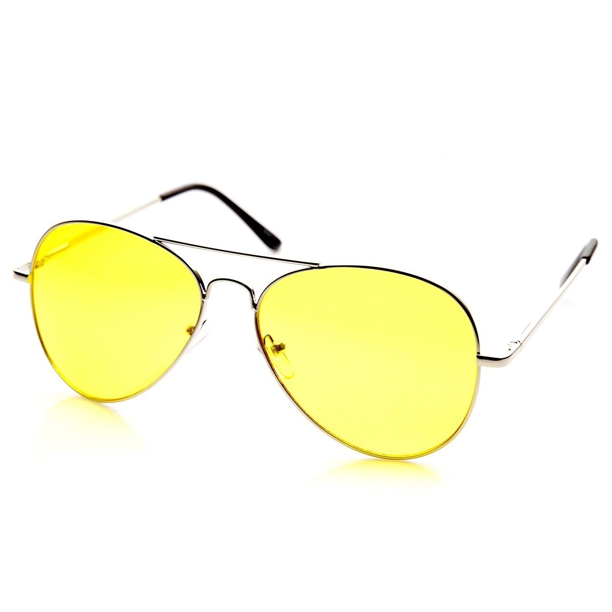 Classic Metal Frame Yellow Tinted Night Driving Aviator Sunglasses - Silver-Black Yellow