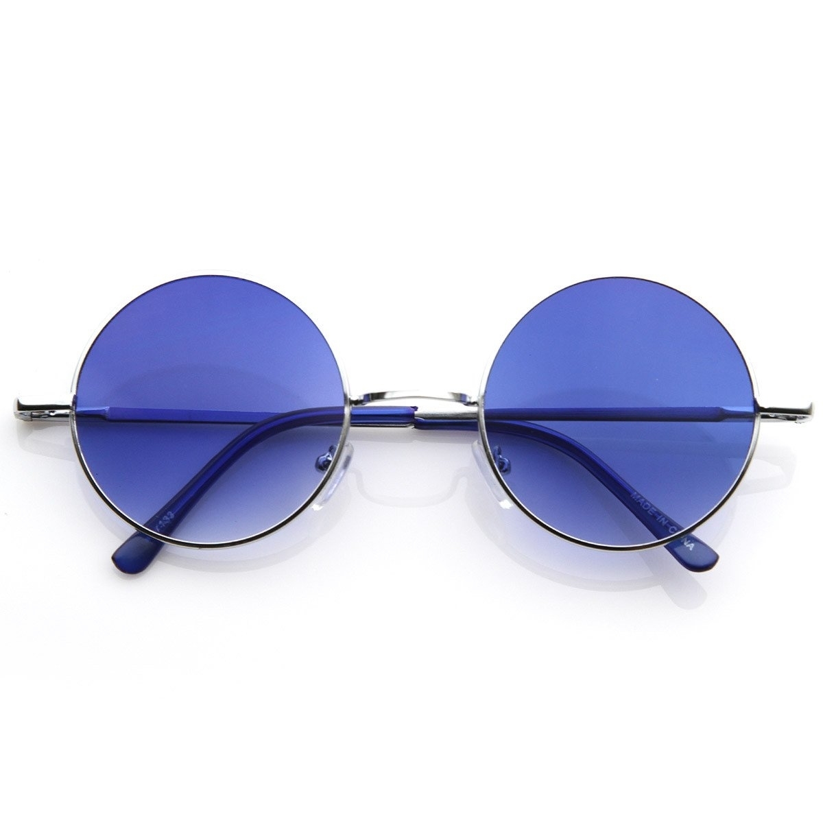 Lennon Style Round Circle Metal Sunglasses W/ Color Lens Tint - Silver Blue